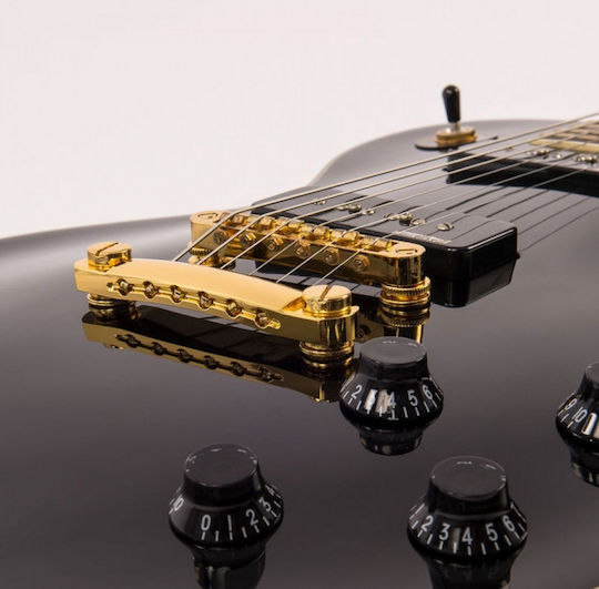Vintage V100P ReIssued Electric Guitar Single Cut with 2xP90 Pickups Arrangement Black
