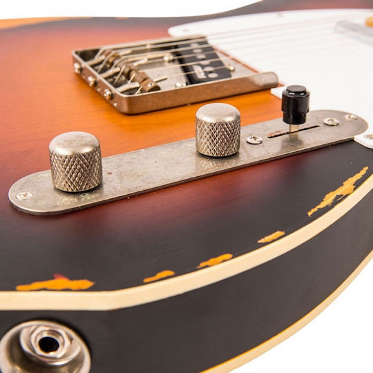Vintage V59 Icon Electric Guitar Telecaster with SS Pickup Configuration Distressed Sunburst