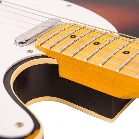 Vintage V59 Icon Electric Guitar Telecaster with SS Pickup Configuration Distressed Sunburst