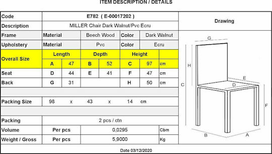 Miller Stühle Speisesaal Dark Walnut 2Stück 45x52x97cm
