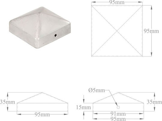 vidaXL Pyramid Column Caps 91x91mm from Galvanized Metal 6pcs Metal Cap for Garden Flooring 6pcs