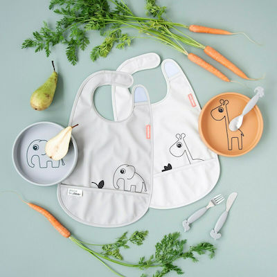 Done by Deer Deer Friends Waterproof Bib Plastic with Hoop & Loop Fastener & Pocket Grey/Beige 2pcs