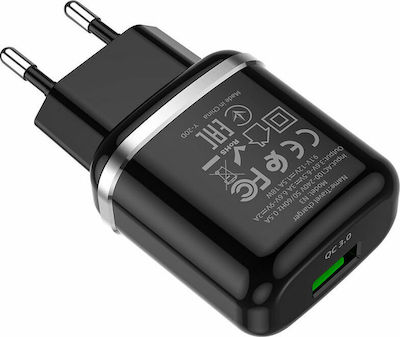 Hoco Charger Without Cable with USB-A Port 18W Quick Charge 3.0 Blacks (N3 Vigour)