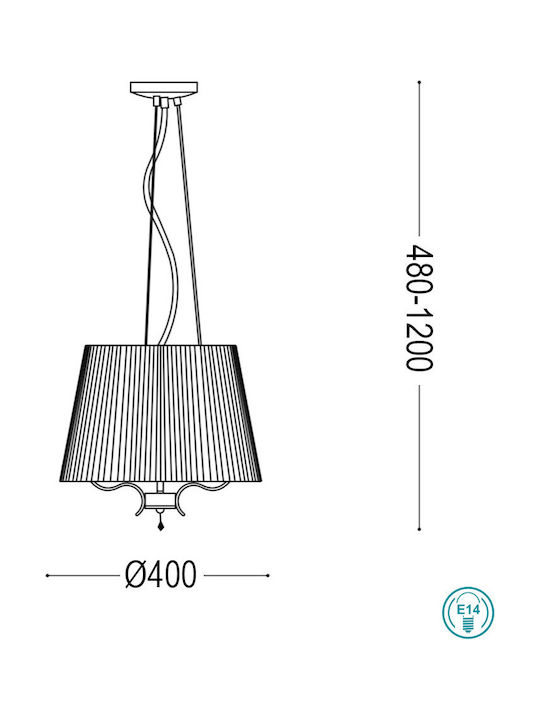 Ideal Lux Pegaso Pendant Light Three-Light with Crystals for Socket E14, E.14 Bronze