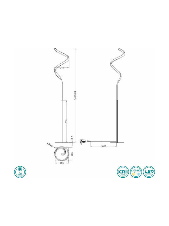 Trio Lighting Lighting Course LED Floor Lamp H147xW21cm. with Warm White Light 950lm Black
