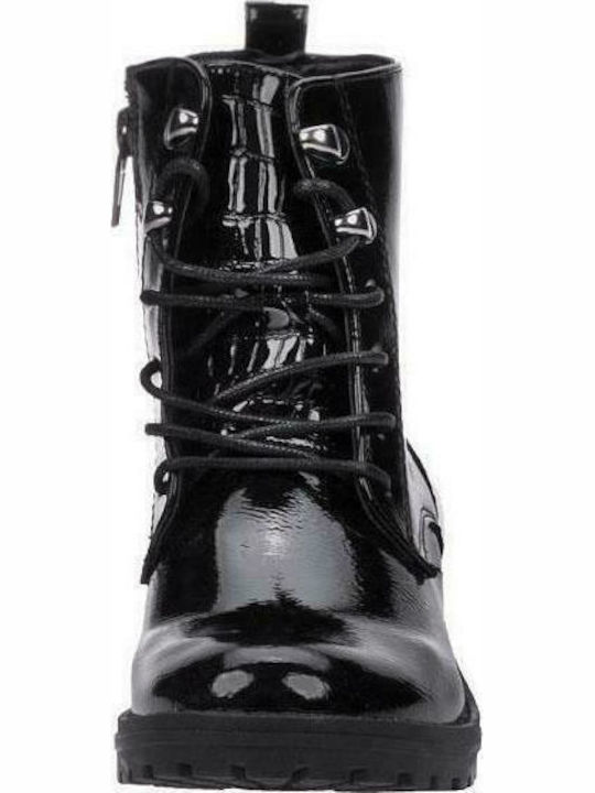 Sprox Kids Patent Leather Military Boots with Zipper Black