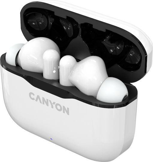 Canyon CNE-CBTHS3W In-ear Bluetooth Handsfree Ακουστικά με Αντοχή στον Ιδρώτα και Θήκη Φόρτισης Λευκά