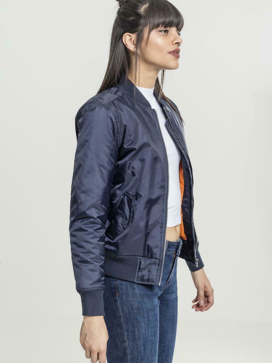 Women's Short Bomber Jacket for Winter Navy Blue