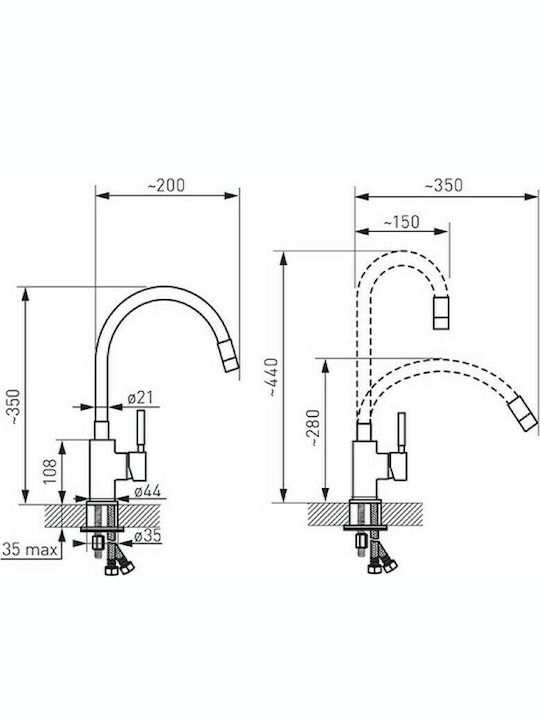 Ferro Zumba Tall U-Shaped Kitchen Faucet Counter Gray