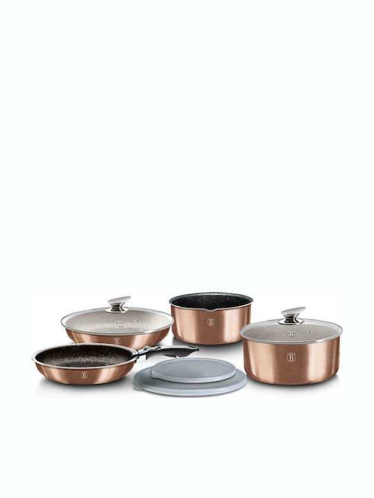 Berlinger Haus Metallic Line Cookware Set of Aluminum with Stone Coating Rose Gold Collection 9pcs