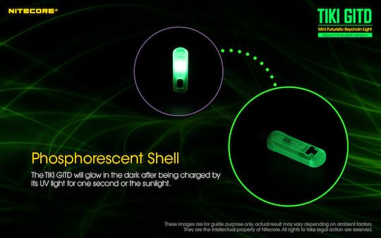 NiteCore Rechargeable Keychain Flashlight LED UV IP66 with Maximum Brightness 300lm Tiki Gitd Glow in The Dark Green Silver