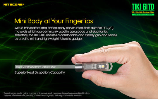NiteCore Rechargeable Keychain Flashlight LED UV IP66 with Maximum Brightness 300lm Tiki Gitd Glow in The Dark Green Silver