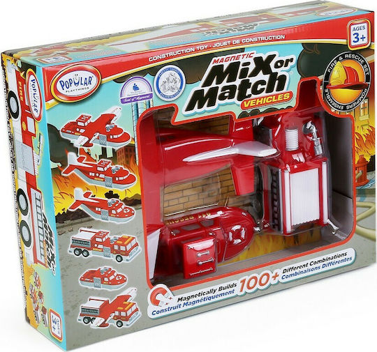 Popular PlayThings Μαγνητικό Παιχνίδι Κατασκευών Mix or Match Fire Trucks για Παιδιά 3+ Ετών