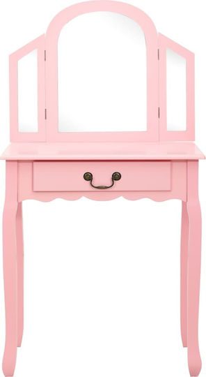 Bodenstehende Schminktisch Schlafzimmer Holz Rosa mit Spiegel & Hocker 65x36x128cm