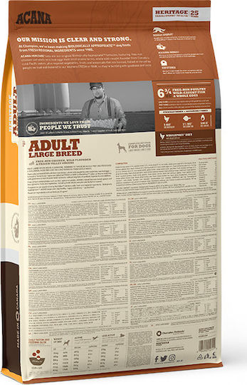 Acana Adult Large Breed Recipe 11.4кг Суха Храна без Зърнени храни за Възрастни Кучета от Големи Породи с Пилешко и Риба
