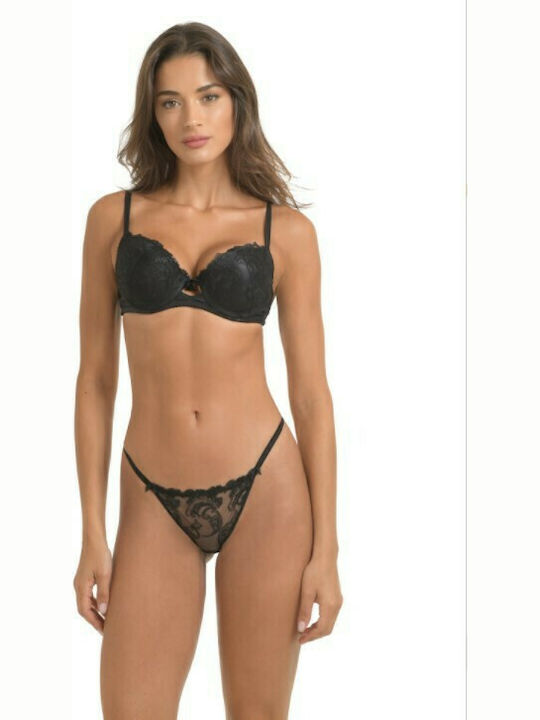 Women's String with Lace Black
