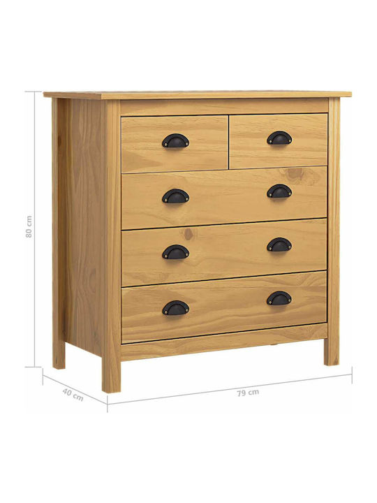 Chest of Drawers of Solid Wood with 5 Drawers 79x40x80cm