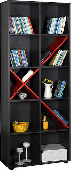 Βιβλιοθήκη Ανθρακί / Κόκκινο 75x30x188εκ.