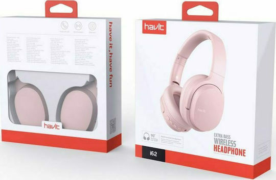 Havit I62 Ασύρματα / Ενσύρματα Over Ear Ακουστικά με 8 ώρες Λειτουργίας Ροζ