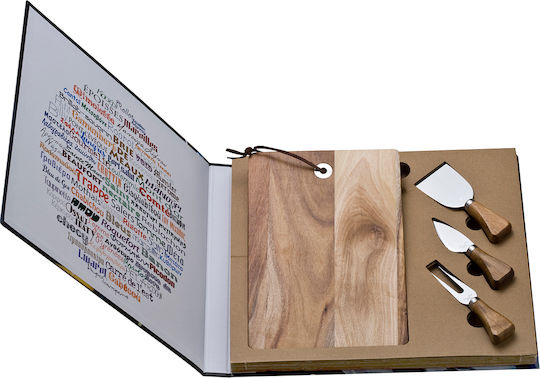 HFA Wooden Cheese Serving Platter with Knives & Fork 25x17cm 4pcs