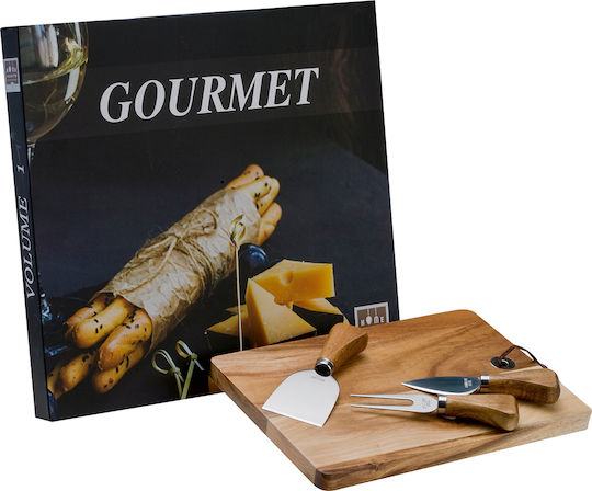 HFA Wooden Cheese Serving Platter with Knives & Fork 25x17cm 4pcs