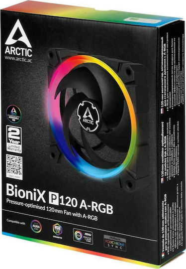 Arctic BioniX P120 Case Fan 2300rpm 48cfm With ARGB Lighting And 4-Pin PWM Connection