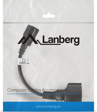 Lanberg Schuko - IEC C14 Cable 0.18m Black (CA-C14E-10CC-0018-BK)
