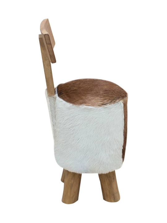 Stool For Living Room with Backrest Leather White / Brown 30x30x70cm