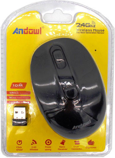 Andowl Q-220 Безжичен Мини Мишка Черен