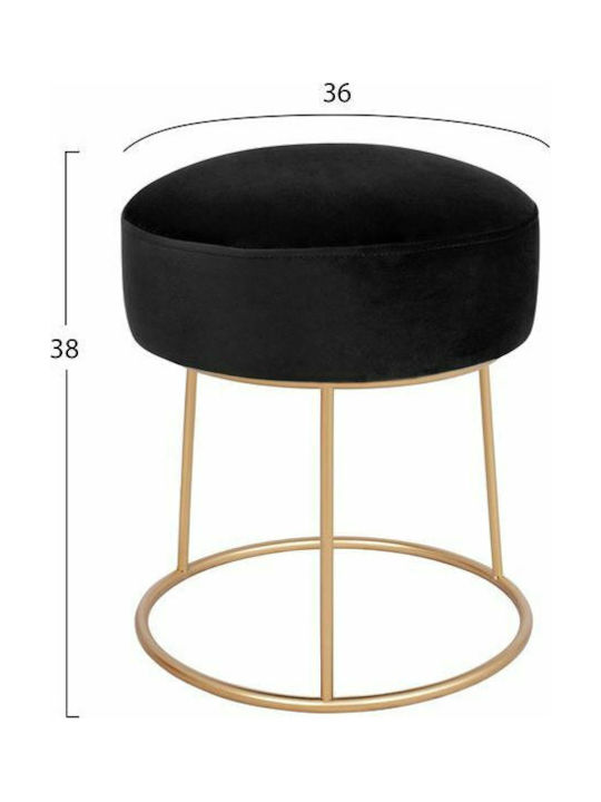 Stool For Living Room Upholstered with Velvet Black - Gold 36x36x38cm