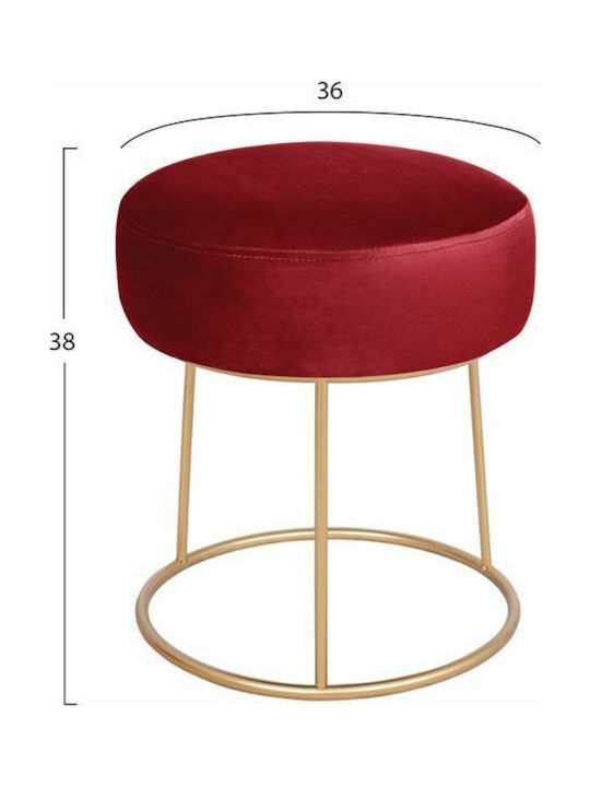 Stool For Living Room Upholstered with Velvet Red - Gold 36x36x38cm