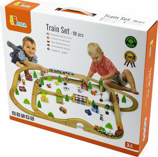 Viga Toys Set with Train made of Wood for 3++ Years