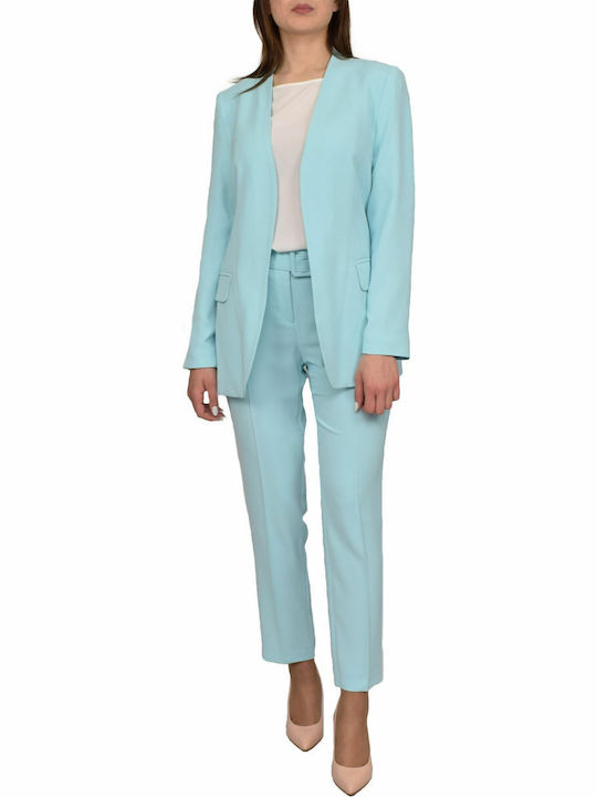 Passager Lung Blazer pentru femei Crep Cu talie Sacou Albastru deschis