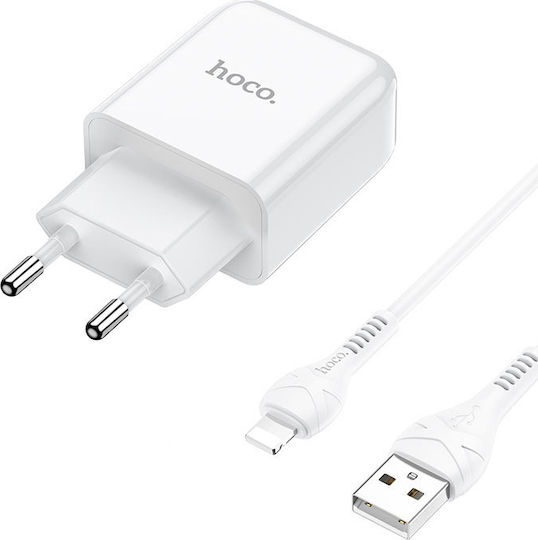 Hoco с USB-A порт и кабел Lightning 10.5W Бял (N2 Vigour)