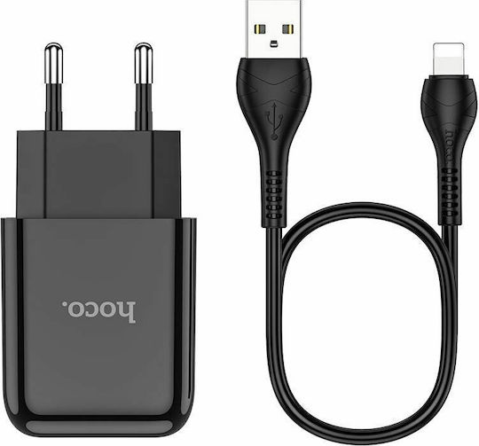 Hoco Φορτιστής με Θύρα USB-A και Καλώδιο Lightning 10.5W Μαύρος (N2 Vigour)