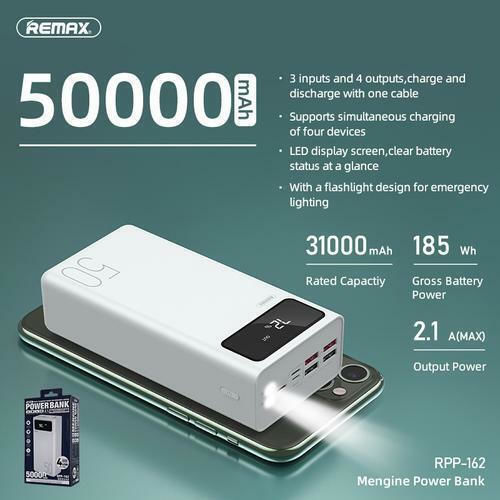 Remax RPP-162 Power Bank 50000mAh mit 4 USB-A Anschlüssen Weiß