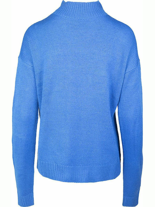 Bluze Damă Mânecă Lungă cu Guler Înalt Albastru Deschis