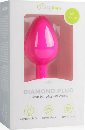 Easytoys Diamond Butt Plug Medium Πρωκτική Σφήνα Medium Medium Ροζ 8.5cm