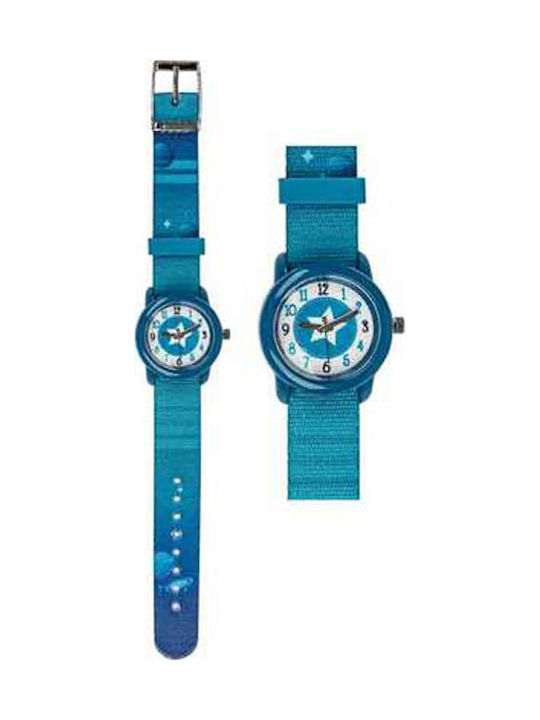 Kids Analog Watch Αστέρι with Fabric Strap Turquoise