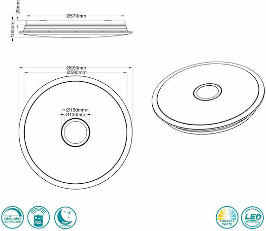 Trio Lighting Osaka Rund Draußen LED Panel 100W mit Kaltweiß Licht 5500K