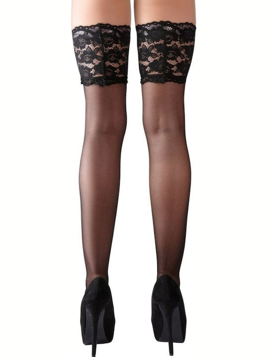 Cottelli Collection Държач Чорап С Широка Дантела Секси Черни Чорапи