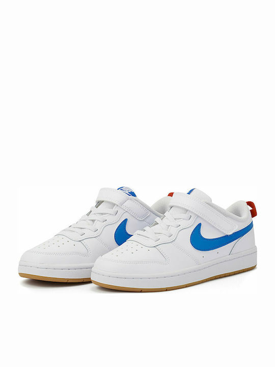Court Court Borough Low 2 Psv Kids Sports Shoes Basketball with Hoop & Loop Closure White / Pacific Blue