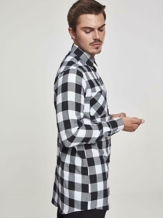 Long-sleeved Flannel Shirt Checked Black / White