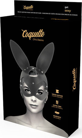Coquette Vegan Leather Mask Bunny Ears BDSM Mask in Black Color