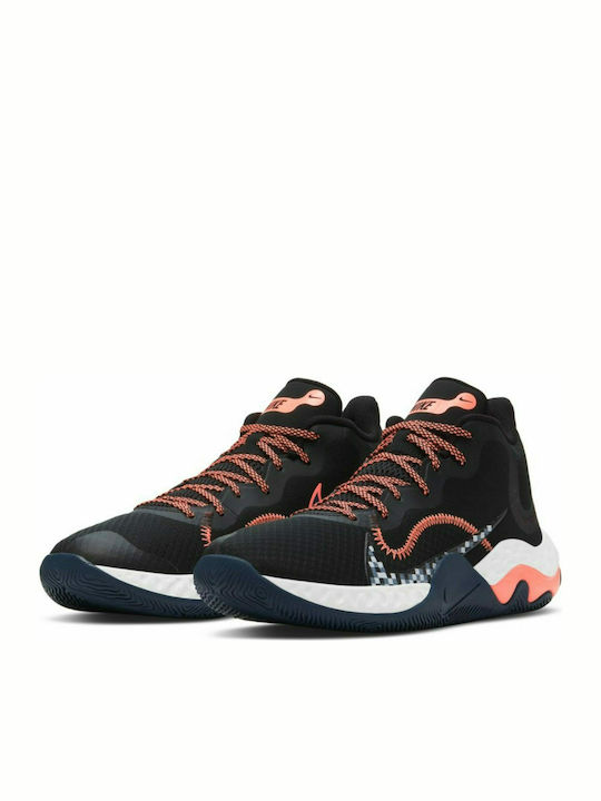 Nike Renew Elevate Ψηλά Μπασκετικά Παπούτσια Black / Thunder Blue / Bright Mango