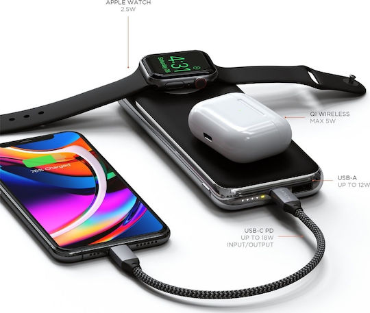 Satechi Quatro Wireless Power Bank 10000mAh 18W with USB-A Port and USB-C Port Quick Charge 3.0 / Power Delivery Black