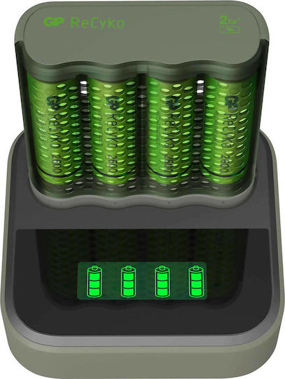 GP Batteries ReCyko M4D45 USB Φορτιστής 4 Μπαταριών Ni-MH Μεγέθους AA/AAA Σετ με 4x AA 2600mAh σε Πράσινο χρώμα