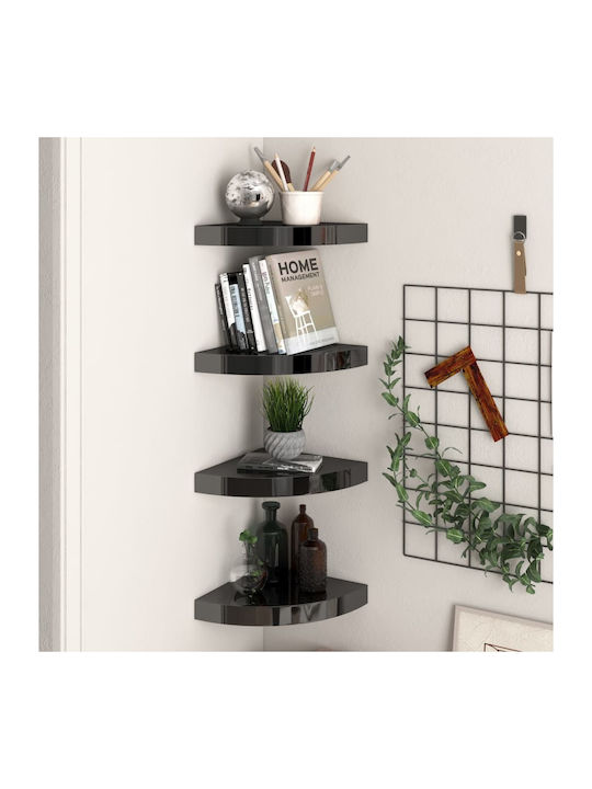 Corner Shelves Wall S/4 Glossy Black 4pcs 25x25x3.8cm