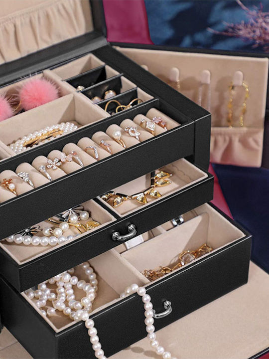 Songmics Jewellery Box Faux Leather with Drawer Black 26x18x17cm