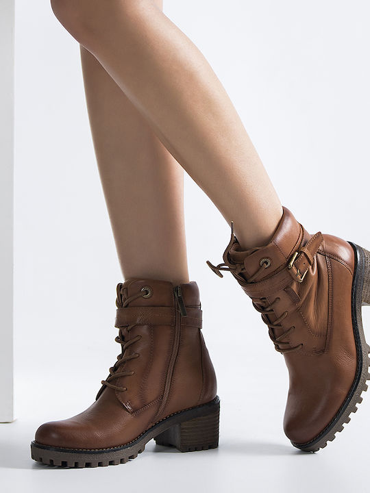 Leder Stiefeletten Damen Camel